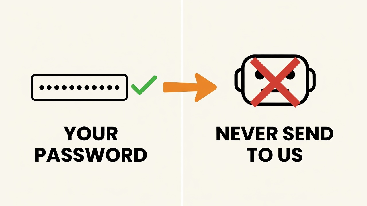 Keep your password. Never send it to us.